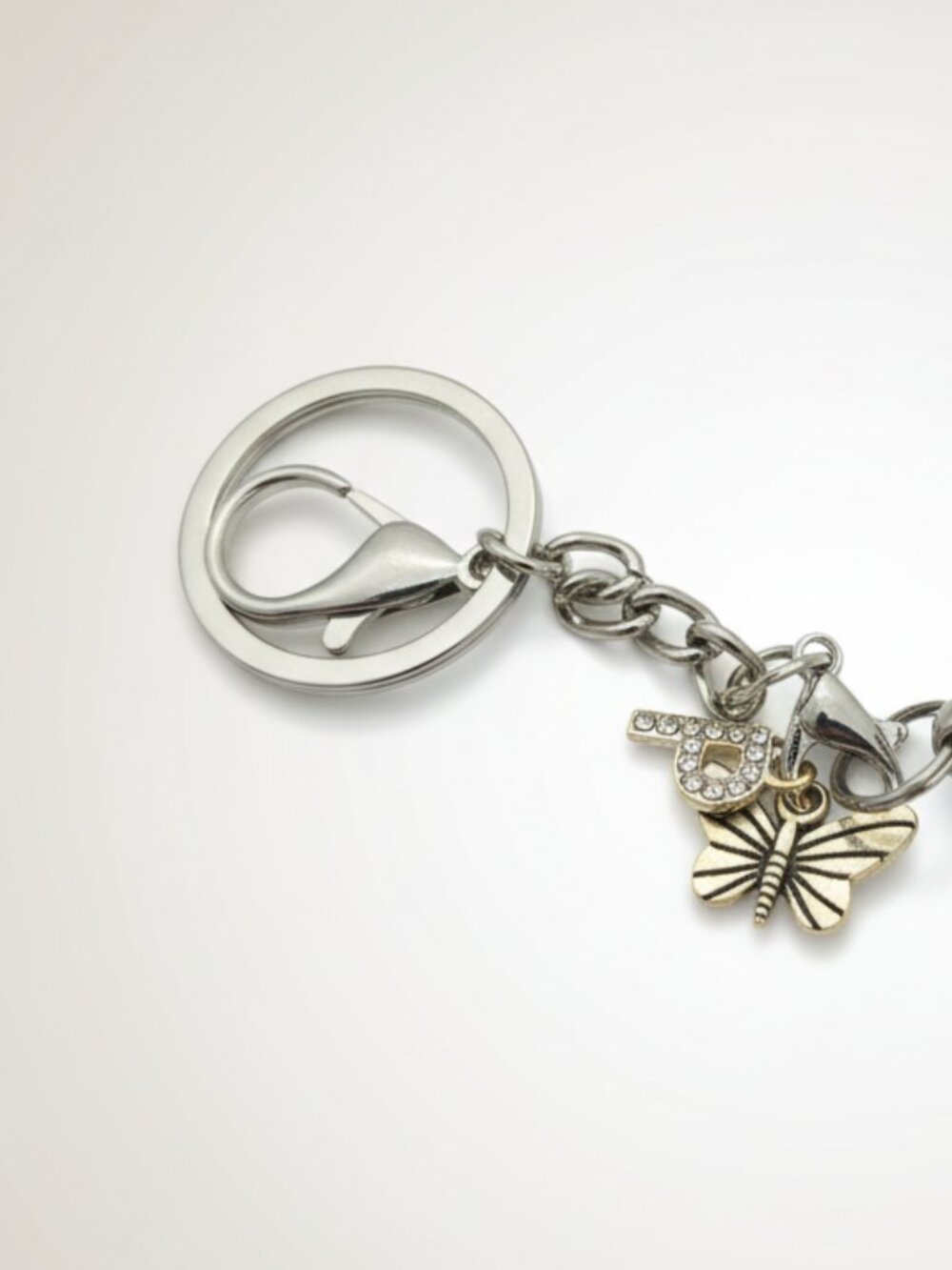 Handcrafted Rhinestone Initial "P" Keychain with butterfly charm.  Brand new. - Picture 3 of 3
